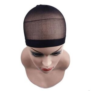 Hairdressing nylon hair cover WIGS skin color hair net with black multicolor net cover at one end.