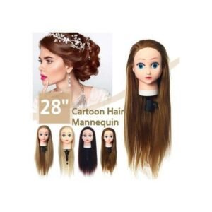 Gold Training Head Kids Long Thick Hair Mannequin Professional Styling Wig Cartoon Hairdressing Dummy Doll Table Clamp Gold