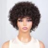 Pixie Short Afro Curly Bob Wigss With Bangs For Women Brazilian Remy Hair Wear and Go Natural Brown Kinky