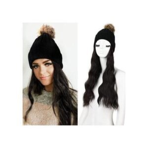 Hat Wig, With Hair Attached HOOJIH Long Wavy Curly Black