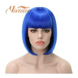Bob Wig With Bangs 12 Inch Short Synthetic Fiber Bob Wigs For Women Short Bob Wigs Cosplay Bob Wig With One Cap Vivieiei