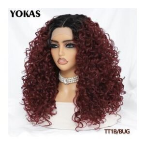 20 Inch Curly Synthetic Lace Front Wig For Africen Women Black T Part Without Glue Blonde Curly Lace Frontal Wig For Afro Female