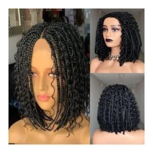 Short Box Braided Bob Wig For Black Women Curly Goddess Box Braids Wigs Synthetic Black Color Bob Hair Daily Use