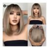 Haircube Short Brown Synthetic Natural Wig For Women Straight Shoulder Length Brown Hair With Bangs Heat Resistant Daily Cosplay