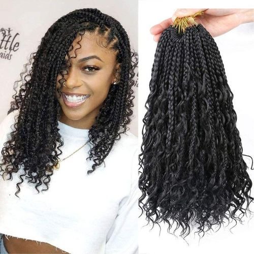 14 Inch Goddess Box Braids Crochet Hair Bohomian Crochet Box Braids Curly Ends 8 Pack 3X Crochet Braids Synthetic Braiding Hair Extension Black