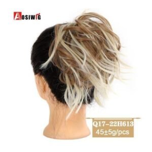 Aosiwig Synthetic Bride Messy Straight Donut Chignon Gary Black Color Elastic Hair Scrunchie Rubber Band Hair Bun Extension