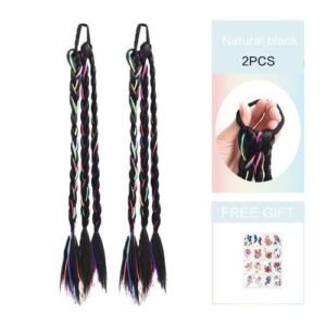 Beautyenter Synthetic Ponytail Braided Bride Oblique Fringe Bangs Hair Extensions Braided Ponytail Black Hairpieces