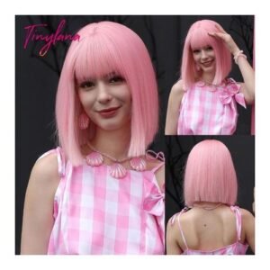 Bob Straight Synthetic Wigs Medium Dark Brown Wigs With Bangs For Black Women Afro Cosplay Party Daily Use Heat Resistant Fibre