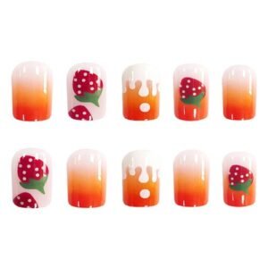 False Nails Artificial Fake Short Fingernails Nail Full Cover Nail Art Salon DIY For Women New,JP1203-Y1-B7 Strawberry With Cream,Jelly Glue Model NO5124