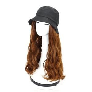 Hat Wigs Women Long Curly Wave Wig Cap Heat Resistant Hairpiece Cosplay Synthetic Wigs New,Light Brown NO5099