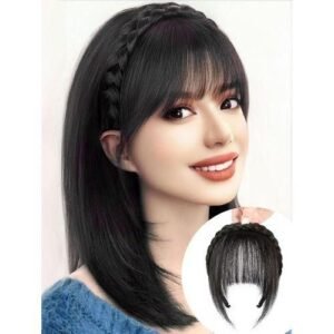 3strands synthetic headband bangs thick wide plaid braid black