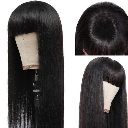 34 36 Inches Straight Full Machine Made Wigs with Bangs 250% Natural Wigs For Women PrePlucked Remy Hair
