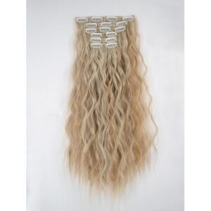 22-inch cream curl in multi-colored hair extensions with 16 clip 6-piece style wig pieces