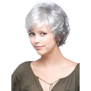 North American white women s inverted wig wig wig female short curly black gradient silver gray