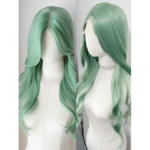4*2 Lace Wigs 26inch Long Green Color Women Middle Part Curly Wavy Natural Looking Synthetic Heat