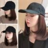 Baseball Cap with Hair Extensions Lightweight Waterproof Adjustable Wig Hats for Woman Girl Lady Female NO5234