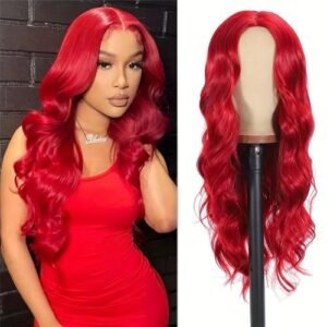 26 Inch Long Wavy Wigs For Women, Red Center Parting Synthetic Wigs For Women?Bi