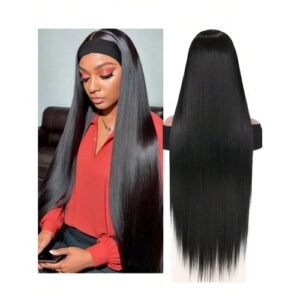 32 Inch Super Synthetic Natural Black Color Headband Long Heat Resistant Fiber Straight With Head