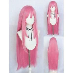 Adult Women 38INCH/95CM With Bangs, Extra Long Straight Heat-Resistant Synthetic Layered Pink Hair