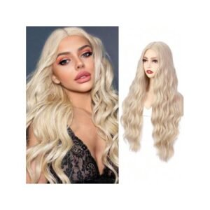 26 Inch Curly Wavy Long Blonde Body Wave Wig Middle Part Synthetic Wigs For Daily Party , Halloween,