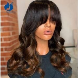 200 Loose Wave Ombre Chocolate Brown Wigs With Bangs For Women Brazilian Remy Scalp Top Full Machine Wigs