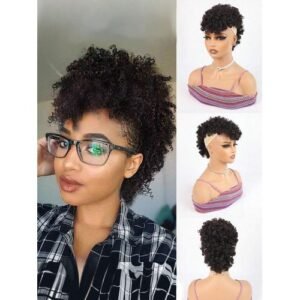 Afro High Puff Bun Ponytail Drawstring Bangs Synthetic Jerry Mohawk Kinkys Curly Fauxhaw Pony Tail