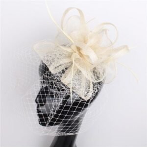 Creamy white Gold Mesh Wedding Fascinators Hair Combs With Feather Women Hair Accessories Occasion Event Church Hat Bridal Millinery Headwear