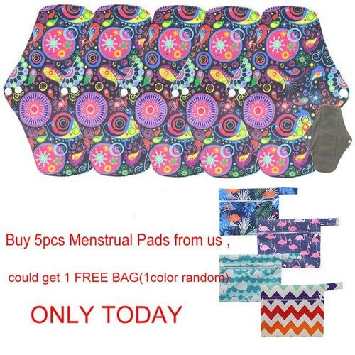 Reusable Bamboo Charcoal Hygiene Menstrual Pads 5PCS with FREE Waterproof Bag Washable Women Sanitary Pads for Women ONLY