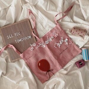 Bedside Storage Bag Embroidery linen Baby Crib Organizer Hanging Bag for Baby Essentials Newborn Bed Hanging Diaper Toy