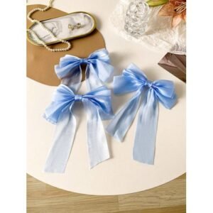 3pcs Blue & Cream Lace Bow Hairpins, Sweet Hairclips For Women
