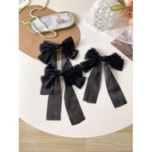 3pcs Black & Cream Lace Bowknot Clips, Butterfly Hair Accessory
