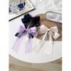 3pcs/Set Sweet Bowknot Hairpins, Black Glutinous Rice & Lavender Cream Colored Net Yarn Clips, Hair