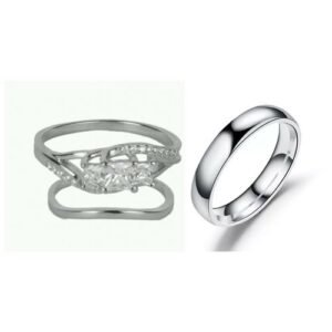 925 Sterling Silver Vintage White Topaz Wedding Rings 3 Sets