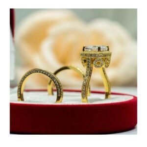 Diamond Gold Plated  Complete Couple Wedding Ring Set