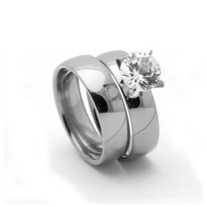 2pc. 6mm*2 Silver Stainless Steel Wedding Ring Set