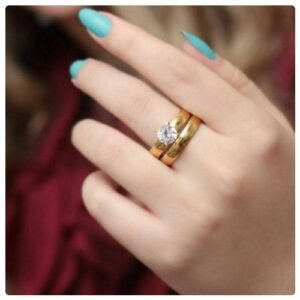 2pc. 4mm*2 Gold Stainless Steel Wedding Ring Set
