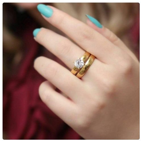 2pc. 4mm*2 Gold Stainless Steel Wedding Ring Set