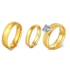 Gold Wedding Rings Set - 3 Pieces