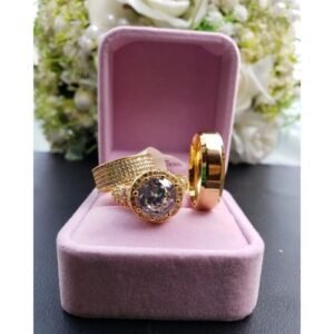 24 Karat Yellow Gold Plated Complete Couple Ring Set