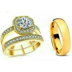Gold Plated Italian Riggan Wedding Ring Set(3 Pieces)