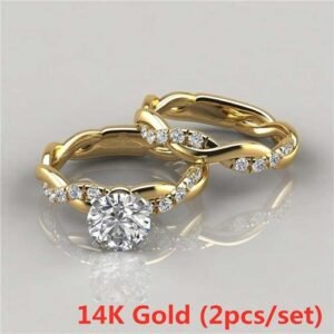14K Gold Wedding Double Ring Set