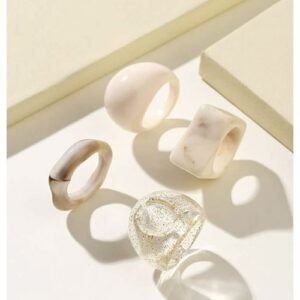 Cream Marble Mix Y2k Resin Acrylic Ring Set