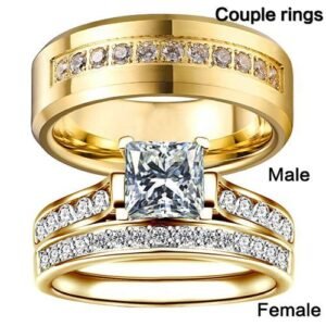 18 Karat Gold Plated Ring Set For Couple