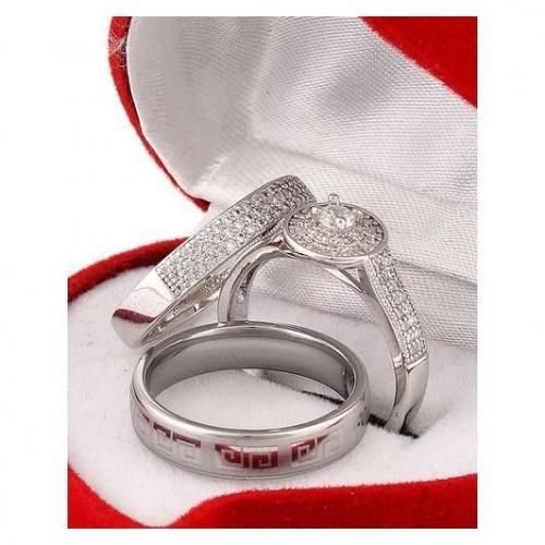 White Sapphire And Diamond Stone Silver Wedding Ring Set