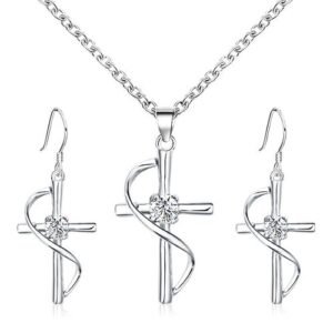 Classy Silver Cross Earring And Necklace Set