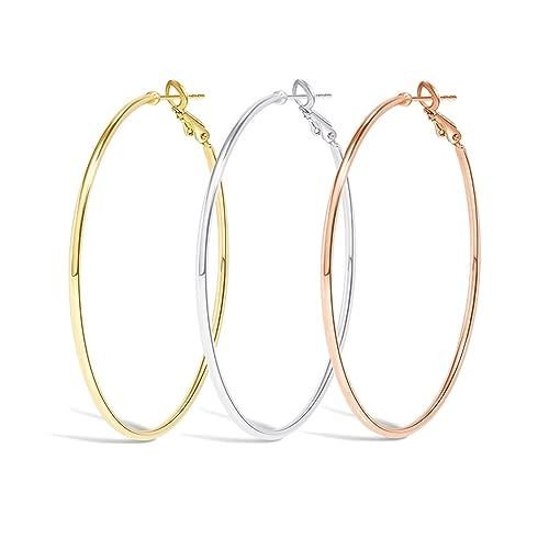 2 Pairs Large Hoop Earrings,Women's Loop Earrings Set