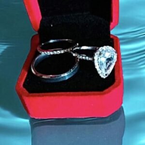 Couples Pear Silver Diamond 3-Pc Wedding Ring Set