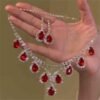 Pigeon blood red crystal rhinestone necklace WOMEN'S French vintage court style red water drop clavicle chain necklace