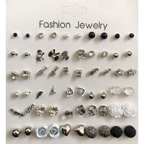 30 Pairs Of Fashion Earring Set Pearl Crystal Ear - 002