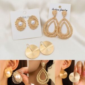 3 Pairs Of High-quality Designer Gold Earrings Set